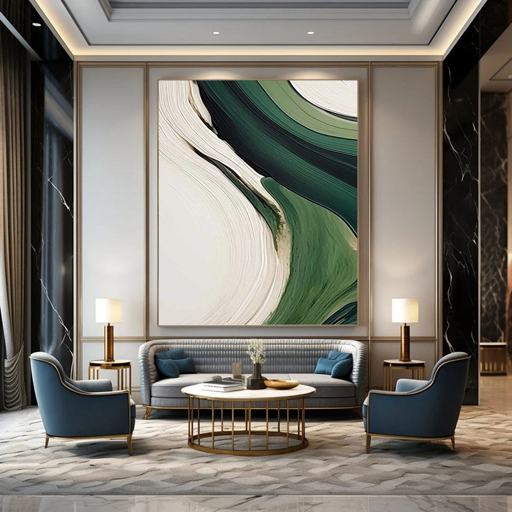 Fluid Green and White Abstract - Abstract Painting On Canvas DKH1468