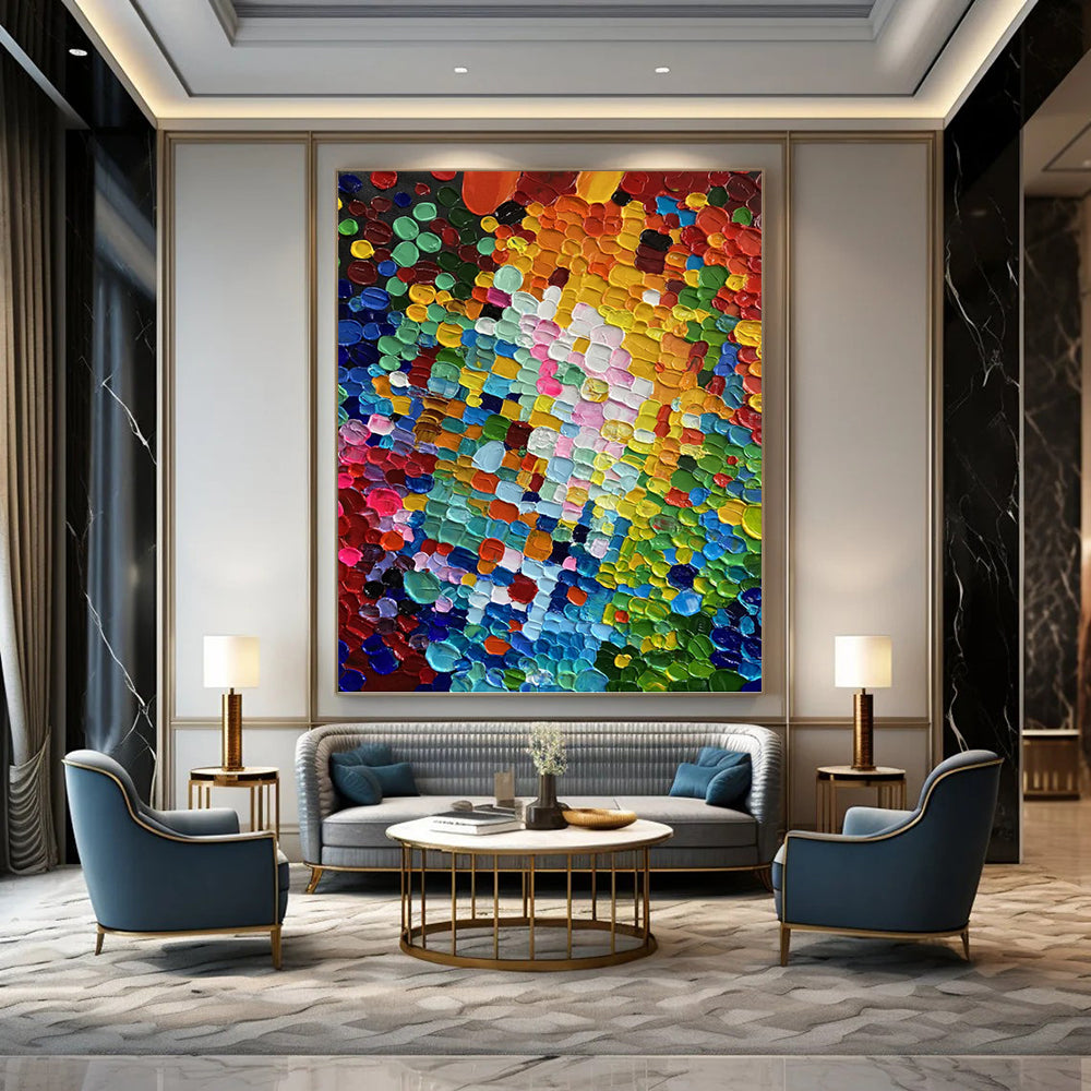 “Colorful Circular Abstraction” - Multicolor Circular Dots Abstract Painting On Canvas DKH1592