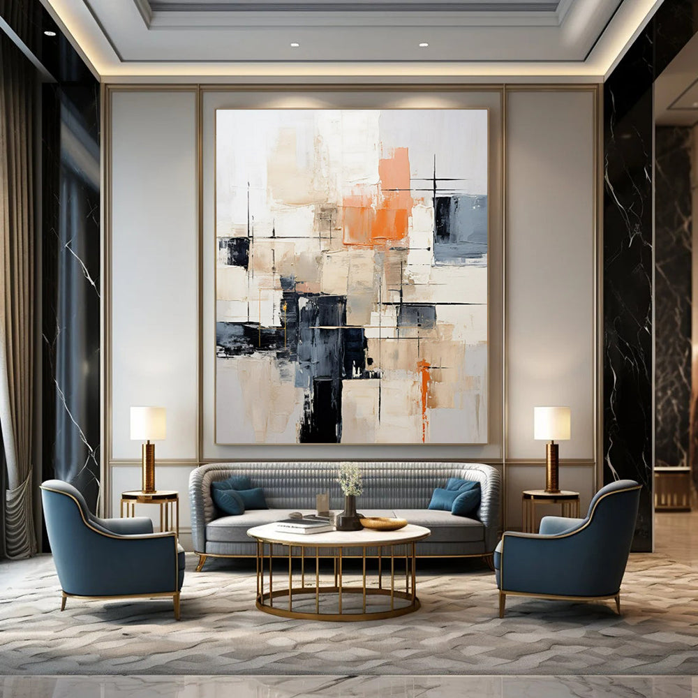 Beige, Orange & Black Abstract - Textured Abstract Painting On Canvas CT2261