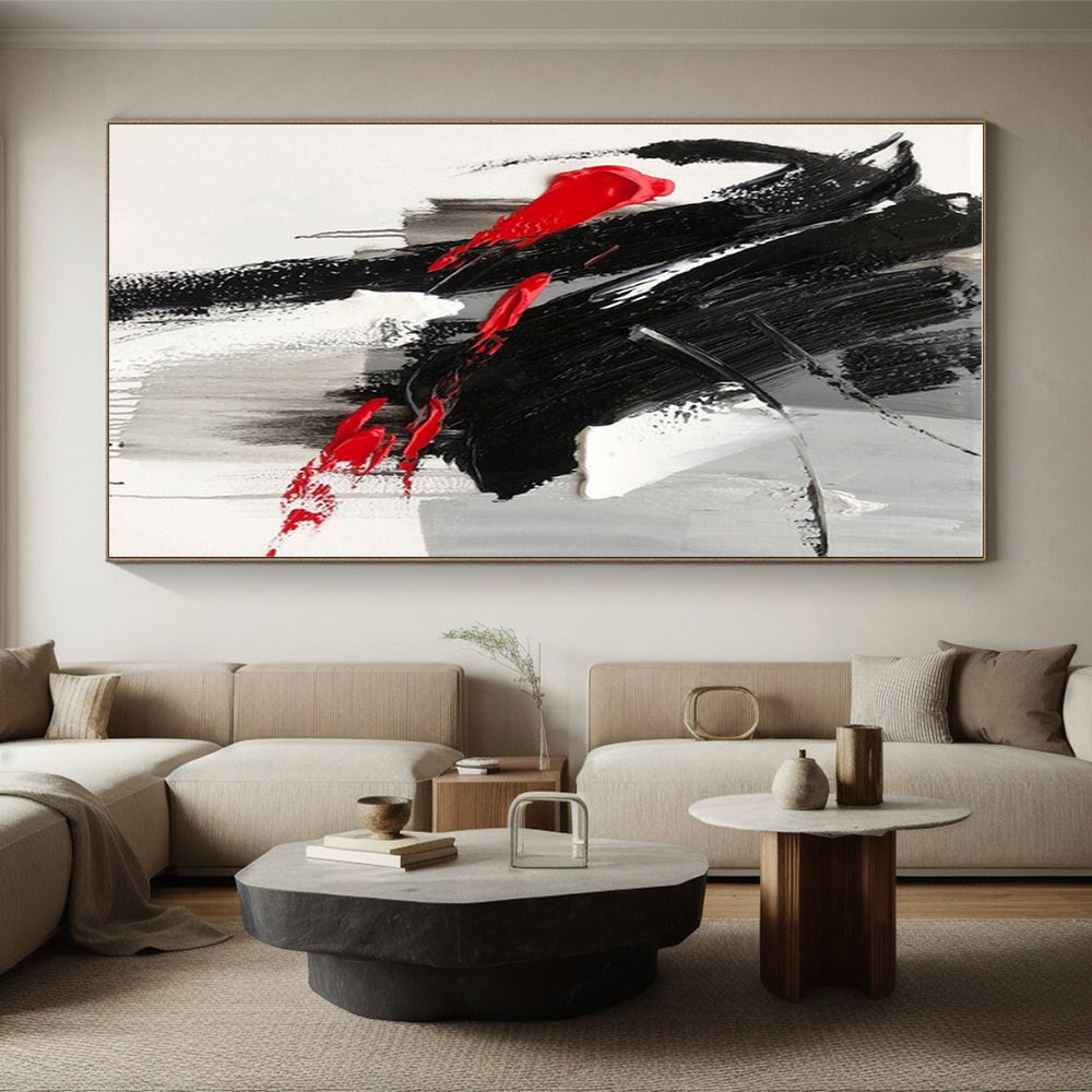 “Black - Red - Gray Bold Textures” ,Abstract Acrylic Painting CT0787