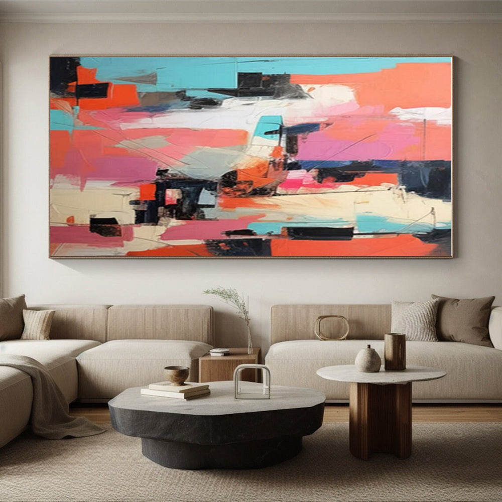 “Pink - Orange - Blue Abstract Blocks” ,Abstract Acrylic Painting CT0839