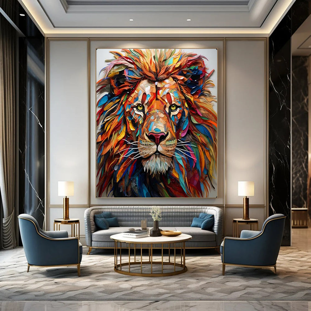 “Colorful Collage - Style Lion” – Mixed - Media Animal Artwork On Canvas CT2136