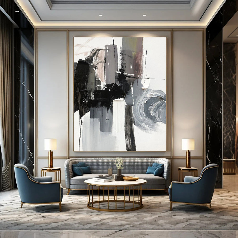 Monochrome Abstract Forms - Abstract Minimalist Painting On Canvas DKH1271