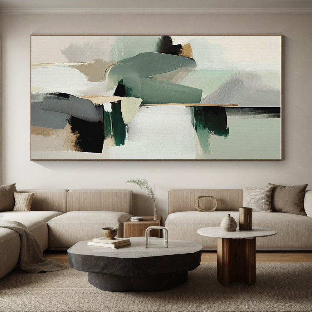 Muted Green, Gray & Beige Shapes, “Subtle Sophistication” - Abstract Geometric Acrylic Painting CT0760