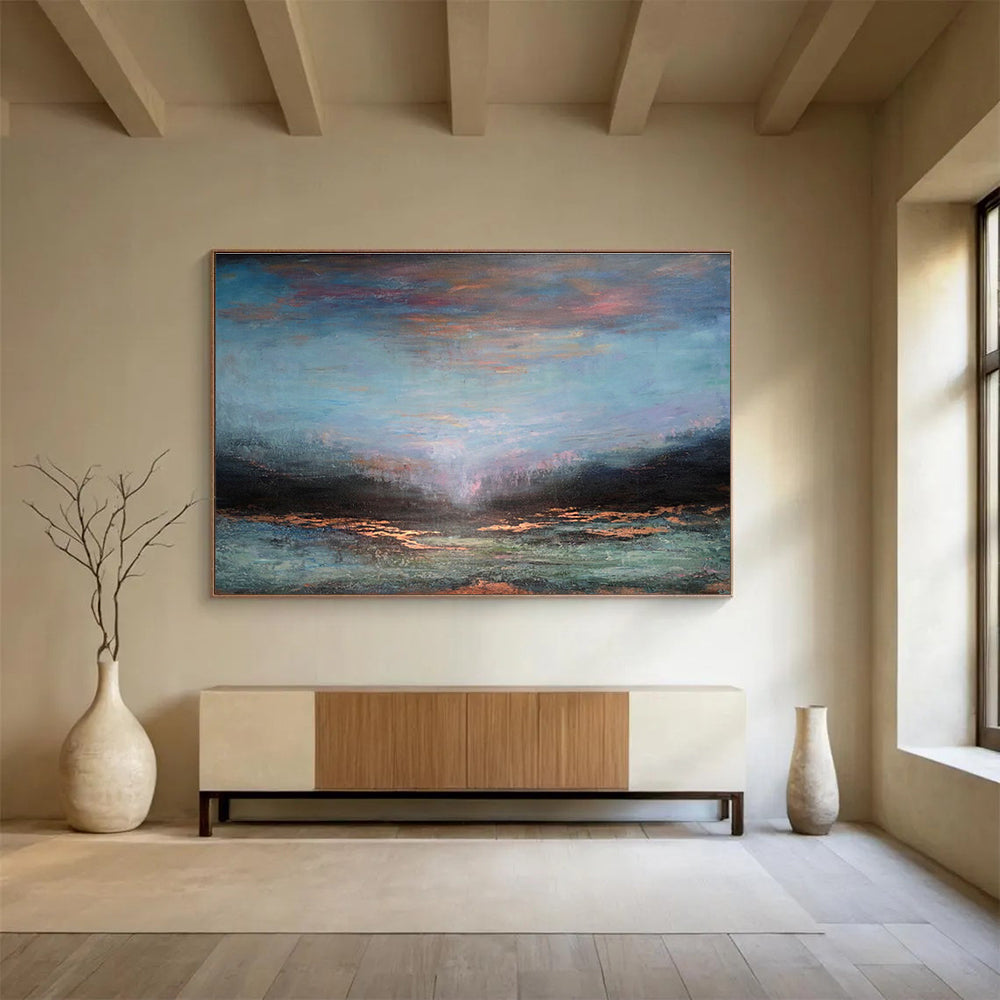 “Colorful Sky Over Glowing River” - Enchanting Landscape Painting On Canvas DKH780