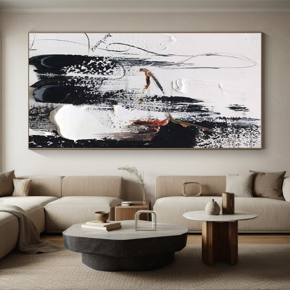 “Black - White - Red Textured Abstraction” ,Abstract Acrylic Painting CT0801