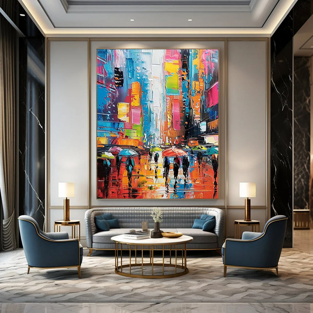 “Colorful City Streets: Impasto Urban Landscape” - Impressionist Oil on Canvas CT1911