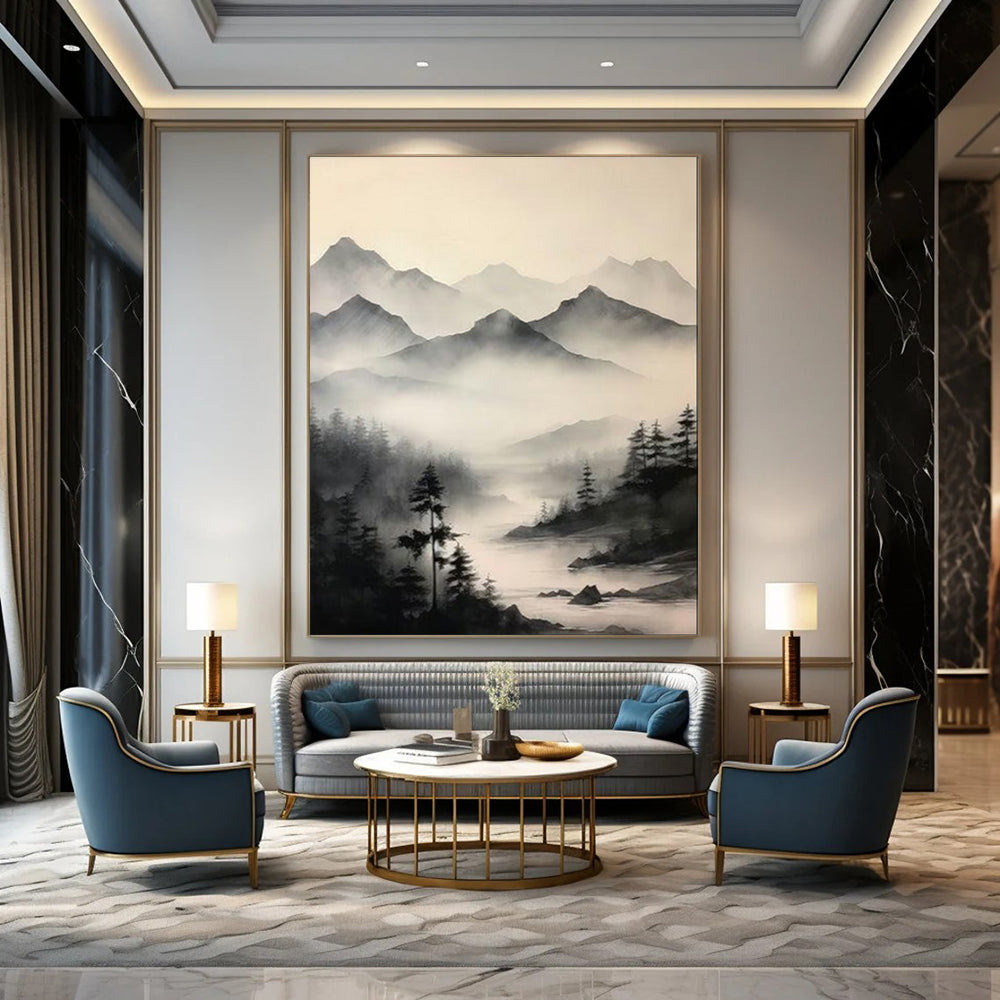 Ink Washed Mountains Gray White Traditional Chinese Landscape Painting CT1917