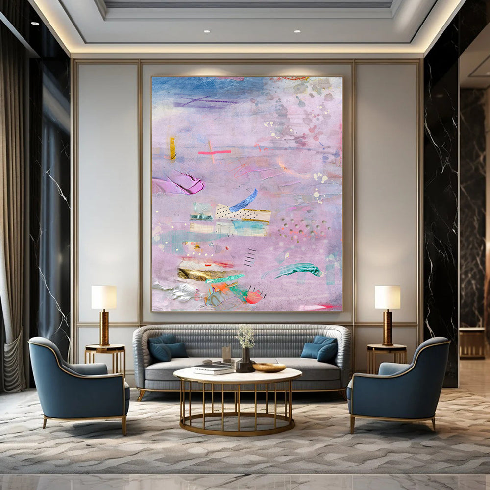 Purple, Mixed Media Collage - "Dreamy Patchwork" - Mixed - media Abstract Art CT1855