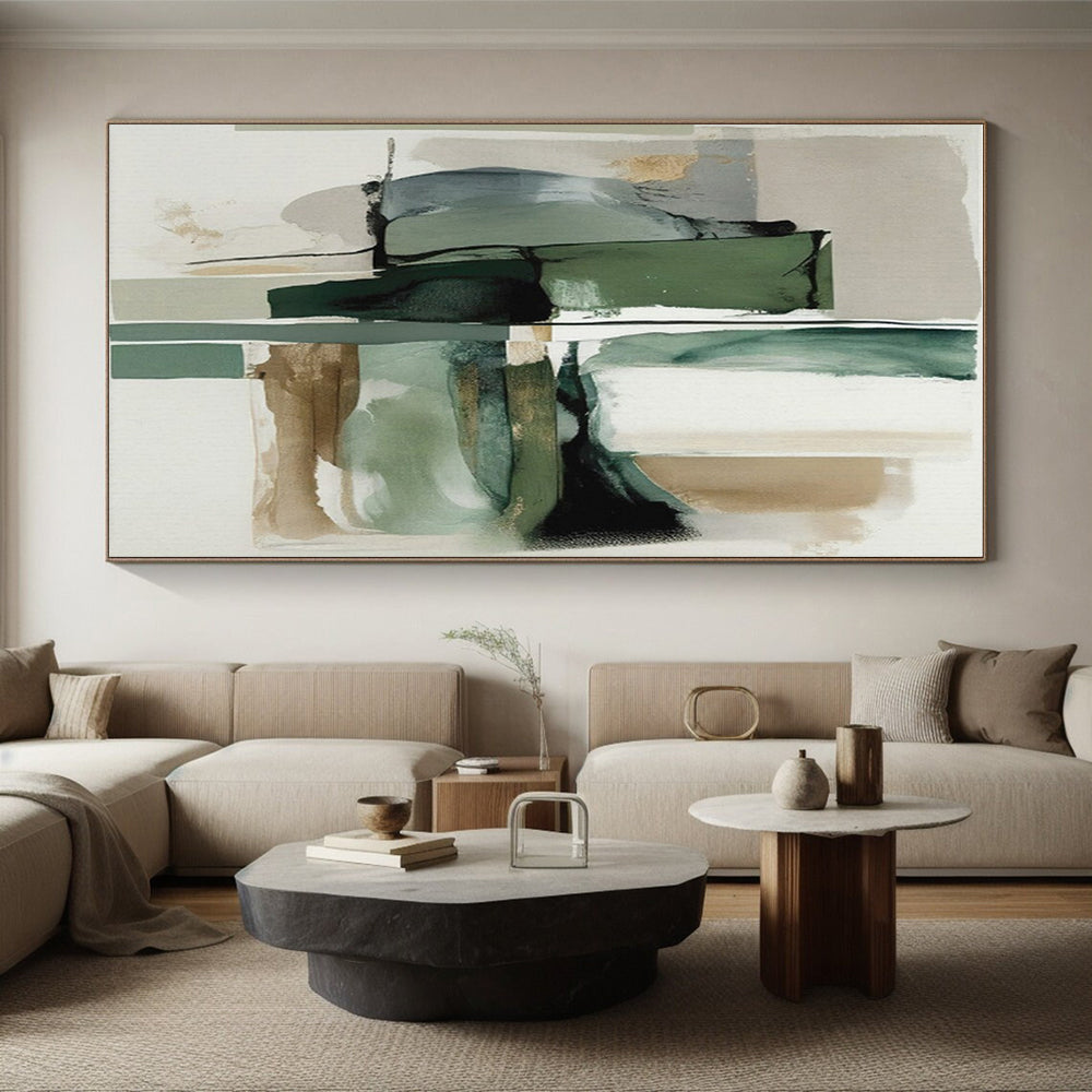 Muted Green, Blue & Brown Shapes, “Nature’s Harmony” - Abstract Geometric Acrylic Painting CT0758