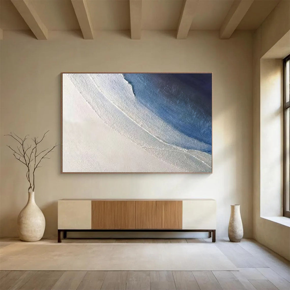 Soft Blue Textured Waves - White & Blue Impasto Sea Painting On Canvas DKH894