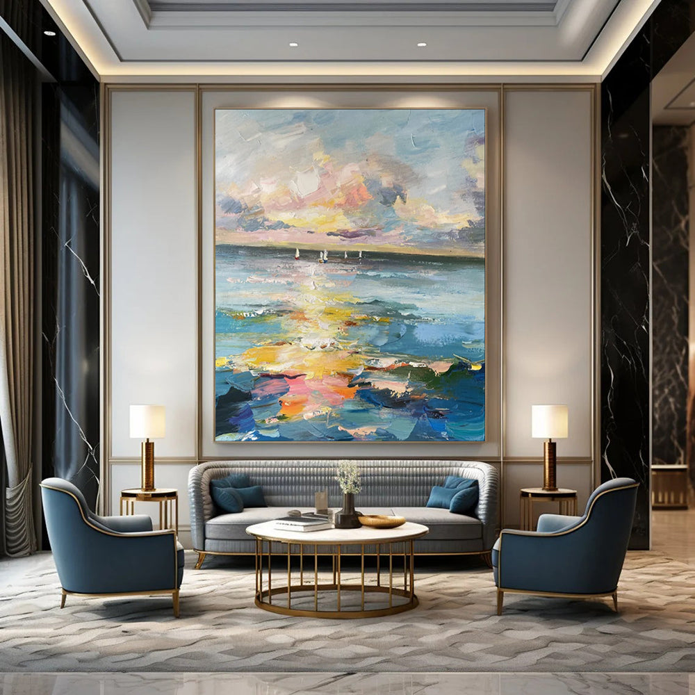“Sailboats on a Colorful Sea: Impressionist Maritime Art” - Impasto Oil on Canvas CT1896