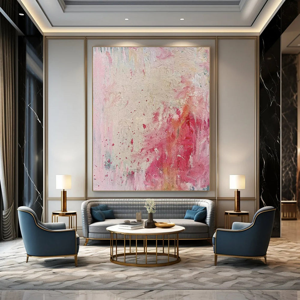 Pink & Red Abstract Splatter - Expressionist Abstract Painting On Canvas CT2283