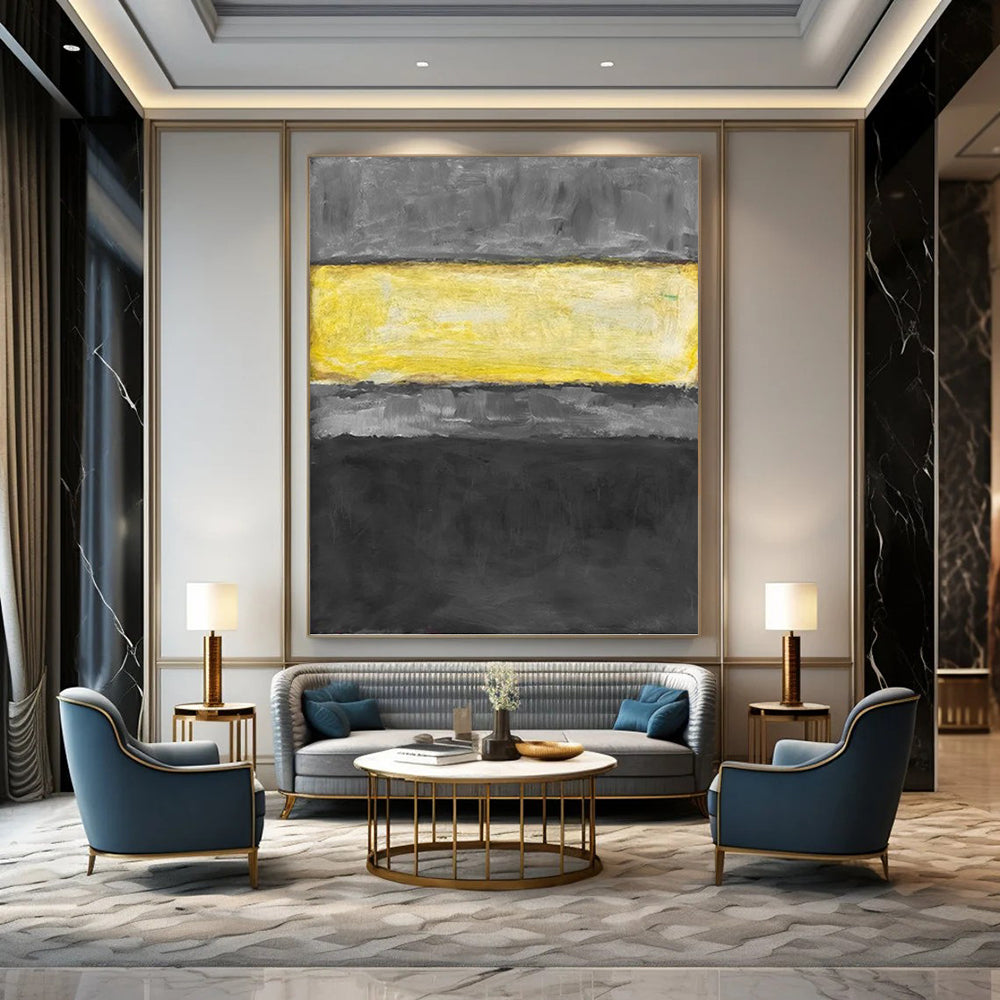 “Gray & Yellow Horizontal Stripes” - Abstract Color - Field Painting On Canvas DKH1625