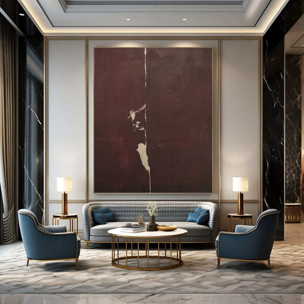 Deep Burgundy & Cream - Subtle Split Painting On Canvas DKH1149