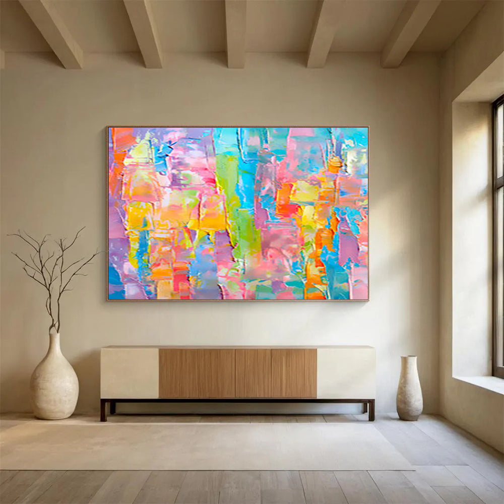 “Colorful Patchwork” Abstract Impasto Painting On Canvas DKH381