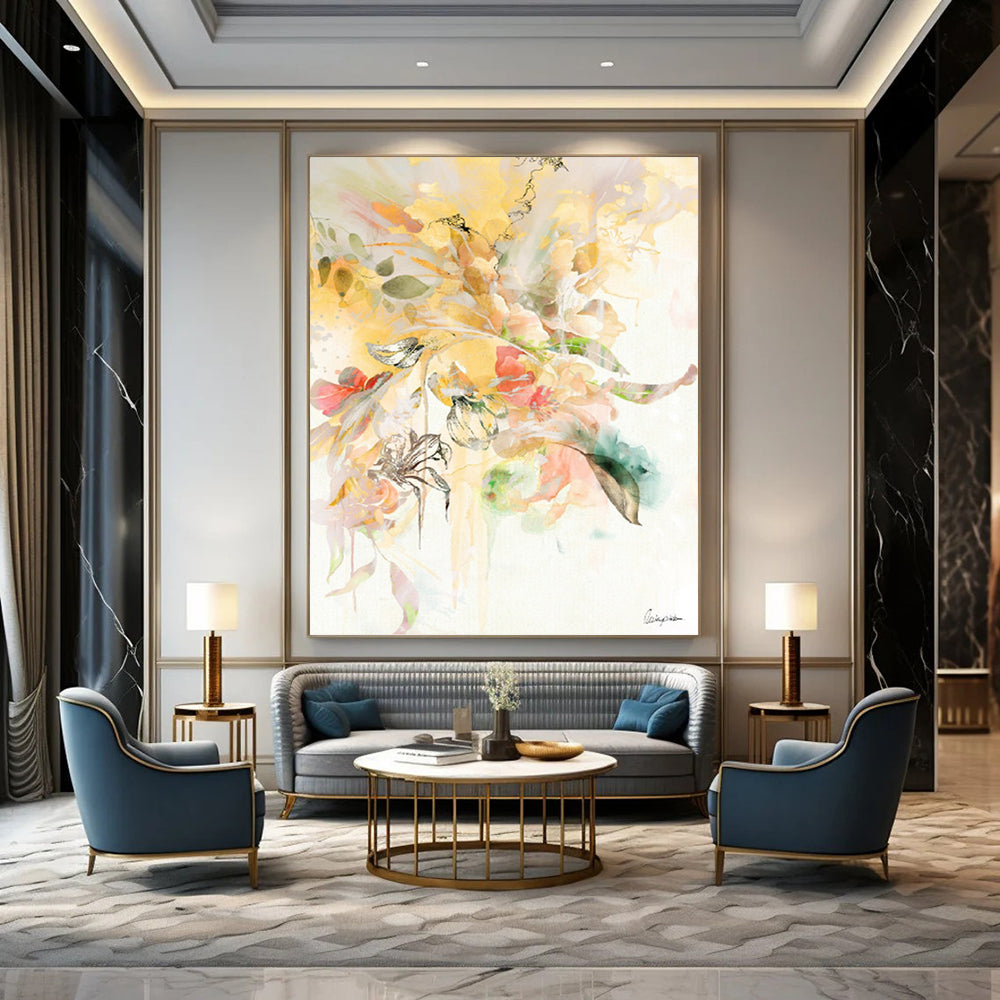 “Yellow - Hued Floral Burst” - Vibrant Flower Bouquet Painting On Canvas DKH1087