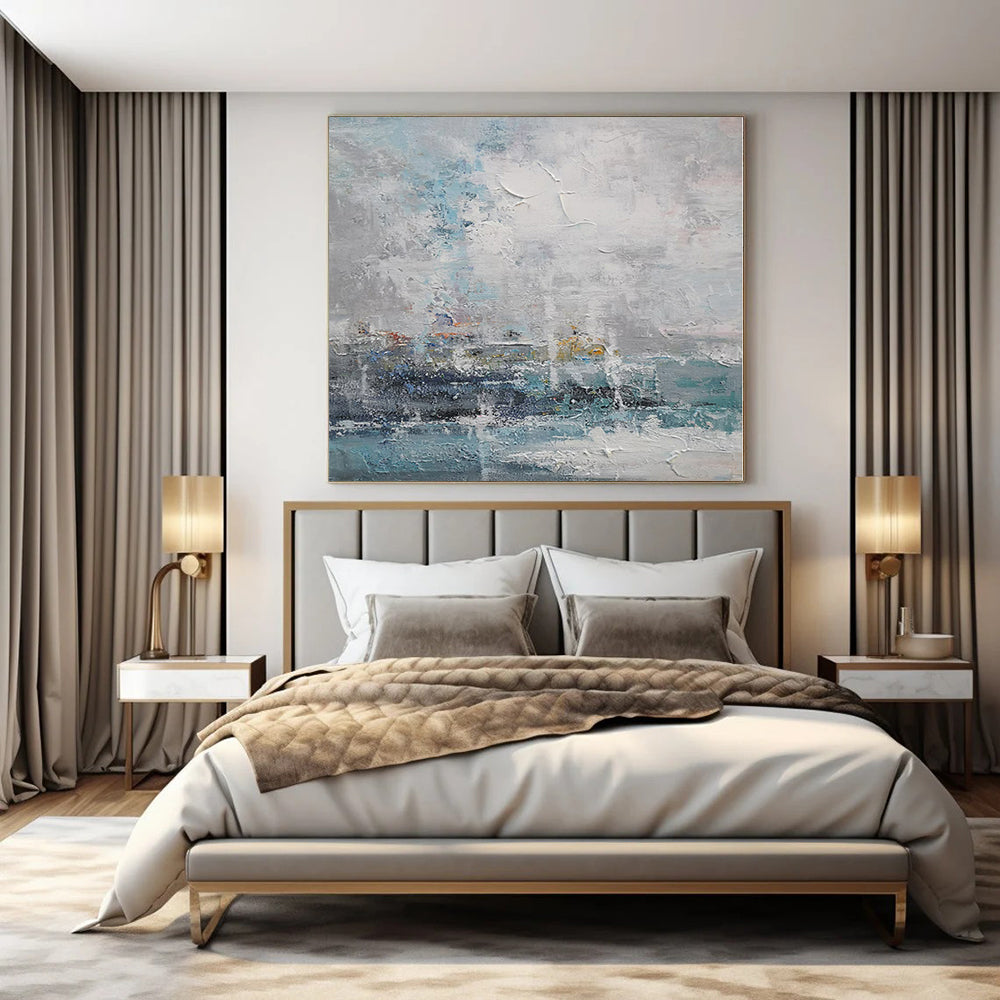 “Soft Blue and Gray Textured Seascape” – Impasto Seascape Painting CT1117