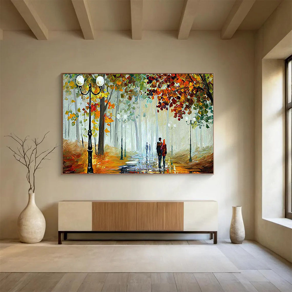 Colorful Autumn Park Stroll - Impressionist Landscape Painting On Canvas DLZ225
