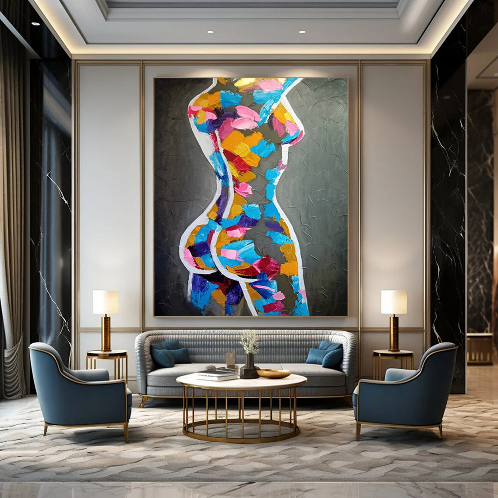 “Color - Blocked Feminine Form” - Colorful Abstract Female Body Painting On Canvas CT2188