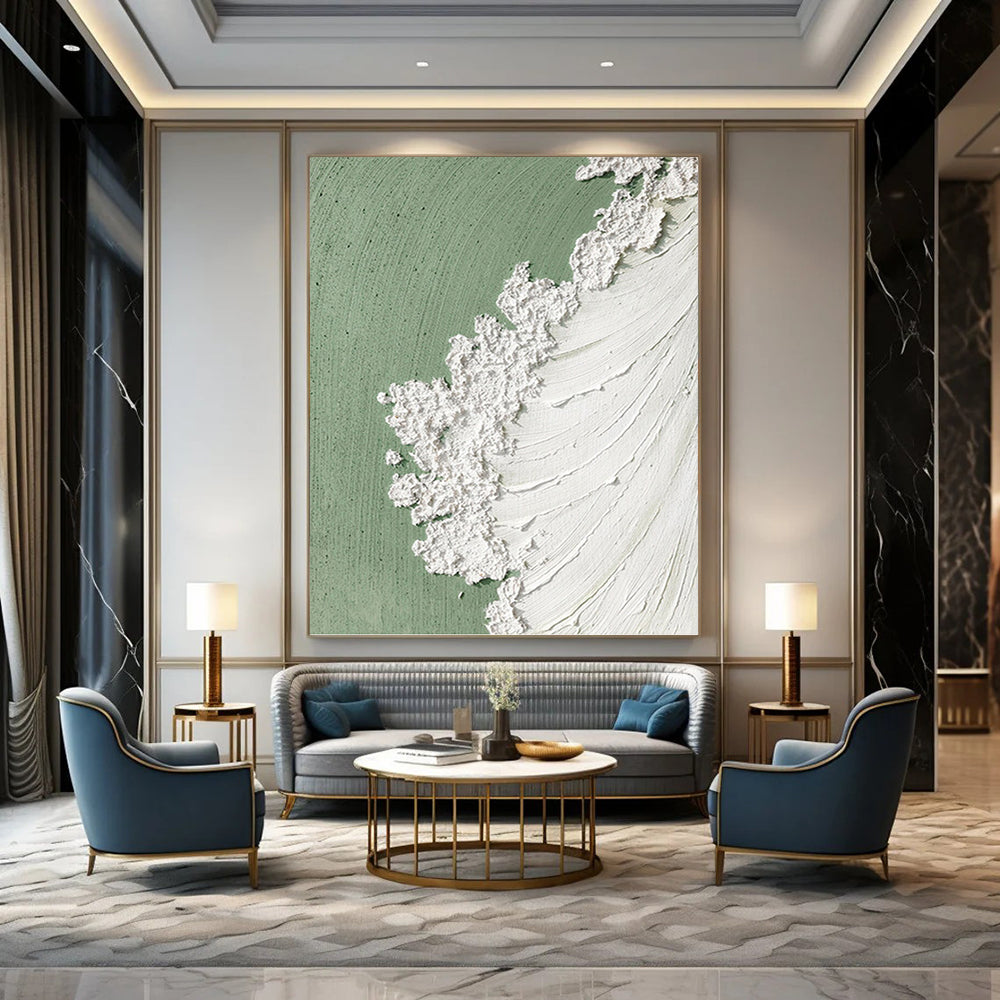 Pistachio Green and White Textured Abstract - Abstract Painting On Canvas DKH1502