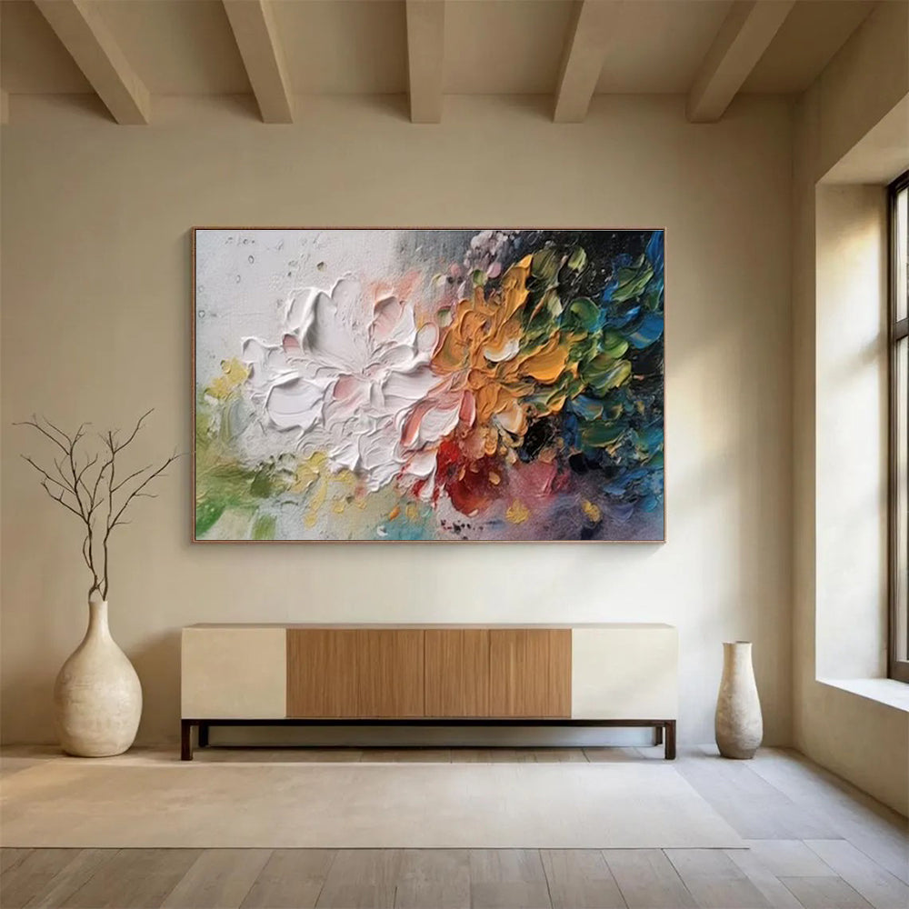 “Textured Blooms” - Multicolor, Thick - Stroked Floral Abstract Painting On Canvas DKH700