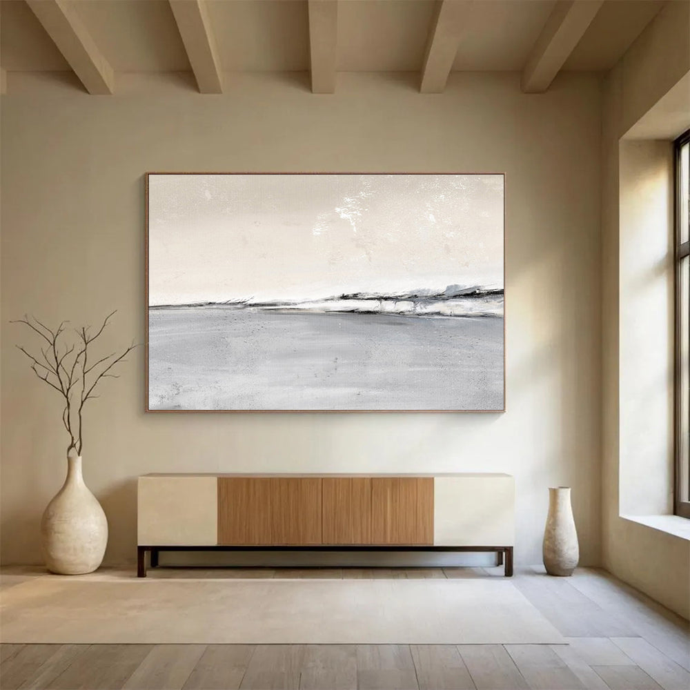 Monochromatic Coastal Abstract Minimalist Painting On Canvas DKH245