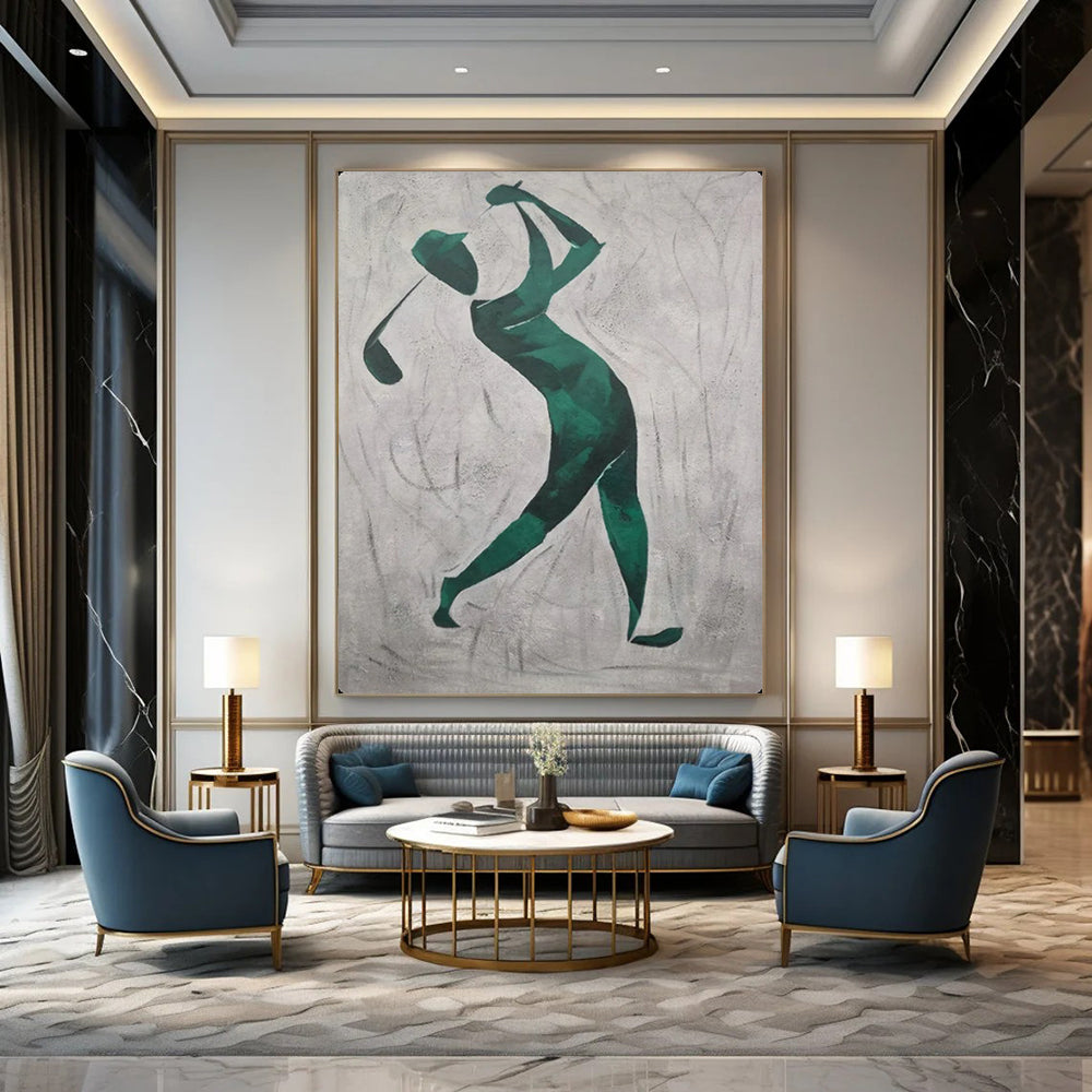 “Abstract Golfer Silhouette” – Minimalist Oil Painting On Canvas CT2162