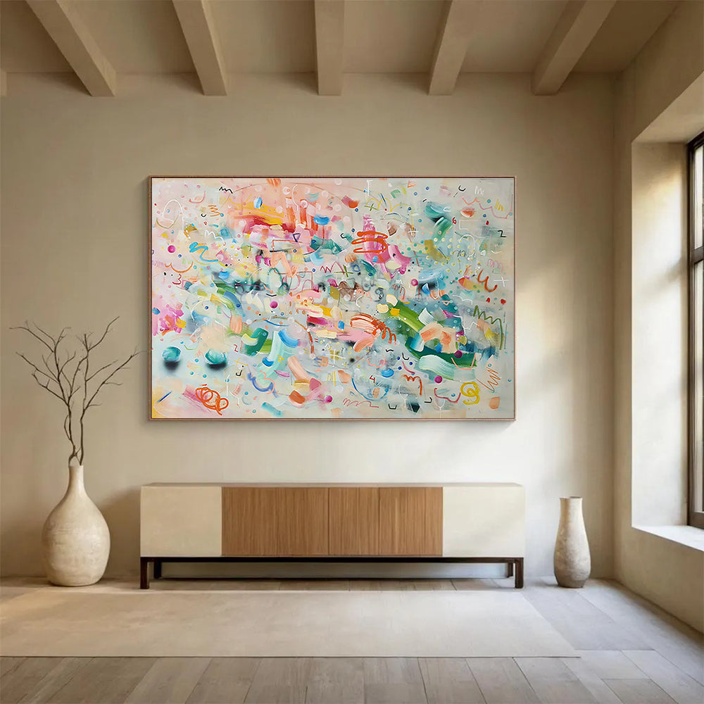 Whimsical Abstract Doodles - Colorful Marks and Playful Symbols Painting On Canvas DKH059