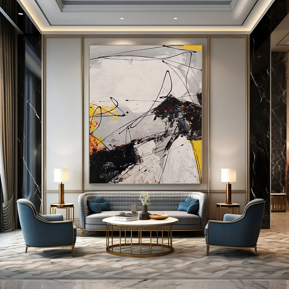 “Dynamic Black - White - Color Abstraction” - Abstract Expressionist Painting On Canvas DTP054