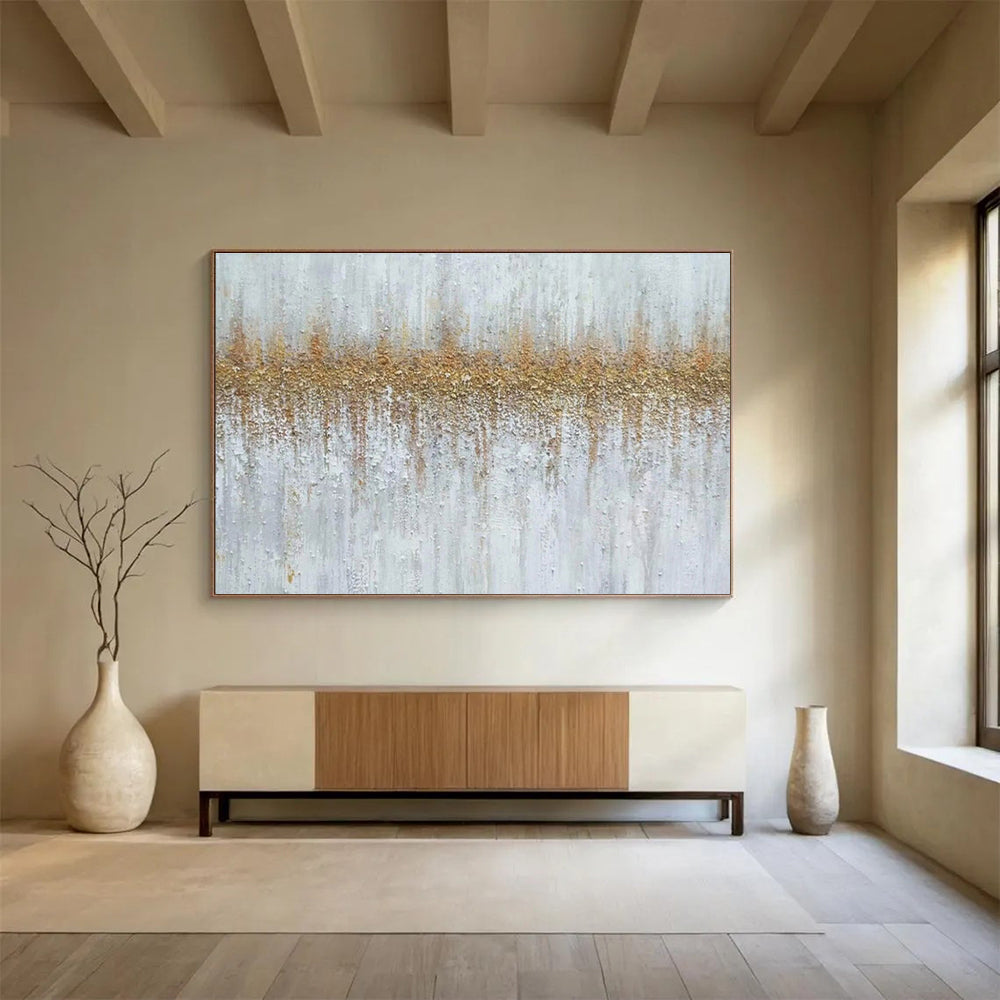 Textured Gold and White Abstract Painting On Canvas DKH302
