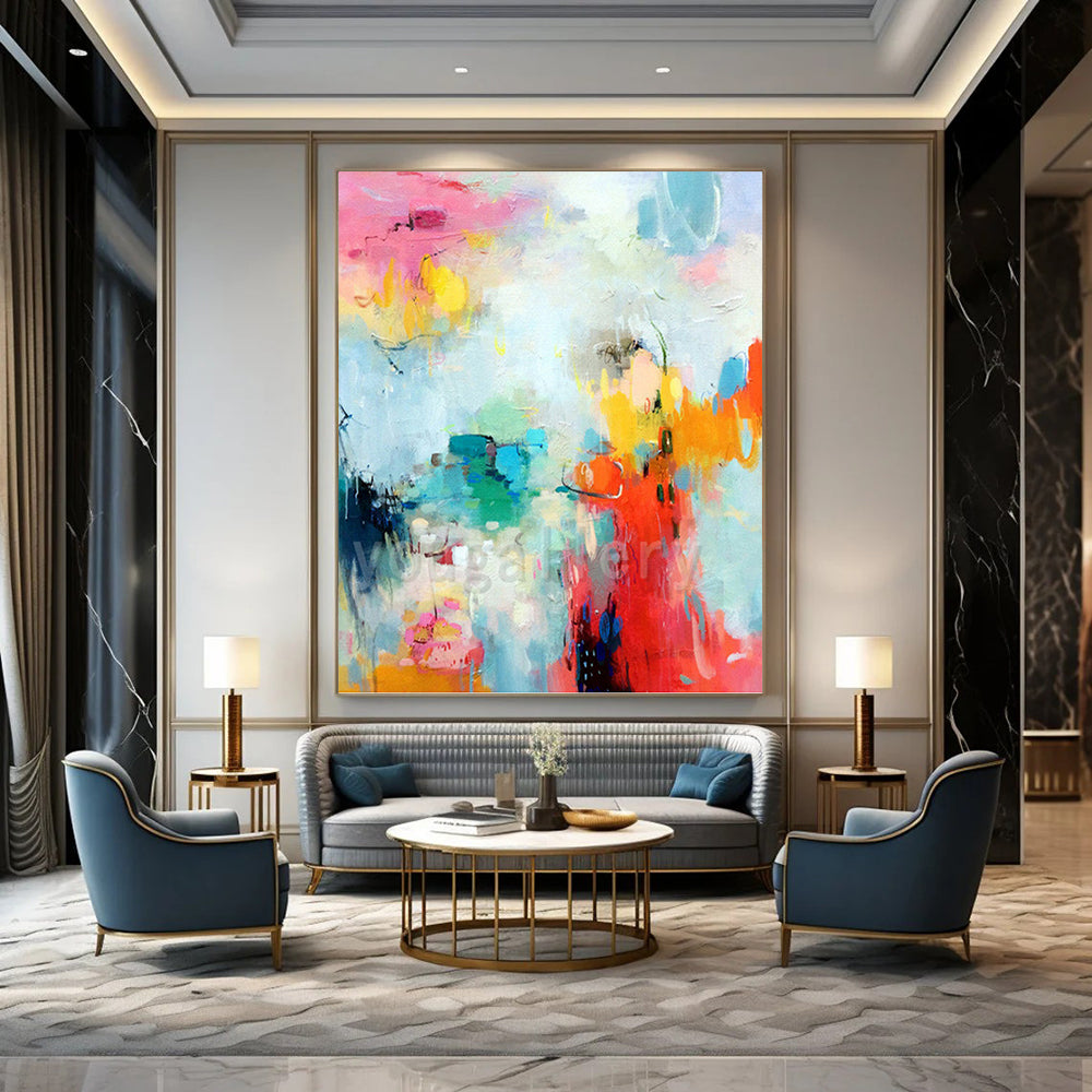 “Pastel Color Burst Abstraction” - Cheerful Abstract Painting On Canvas DKH1065