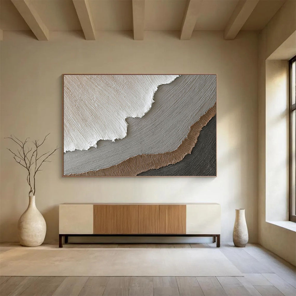 “Layered Neutrals”:Textured Beige Gray Abstract Painting On Canvas DKH251