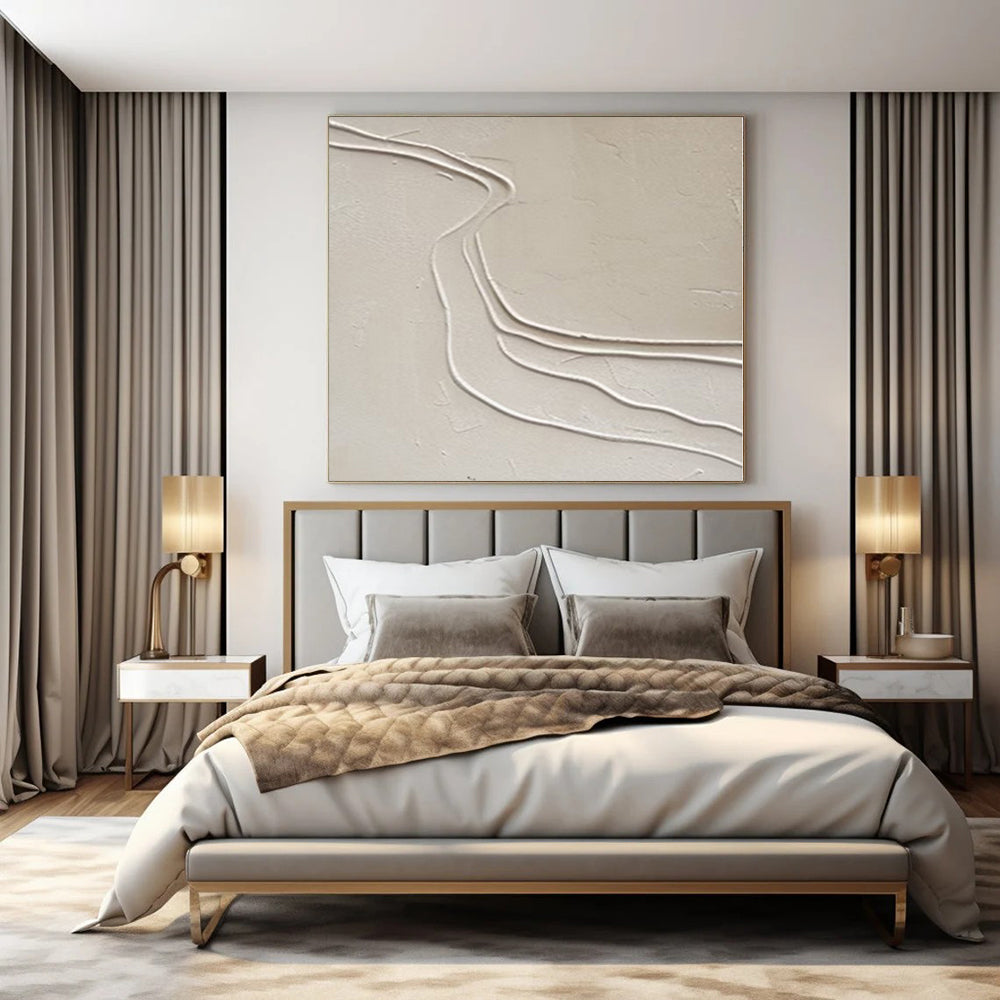 “Textured Beige Wavy Lines” – Minimalist Textured Painting CT1094