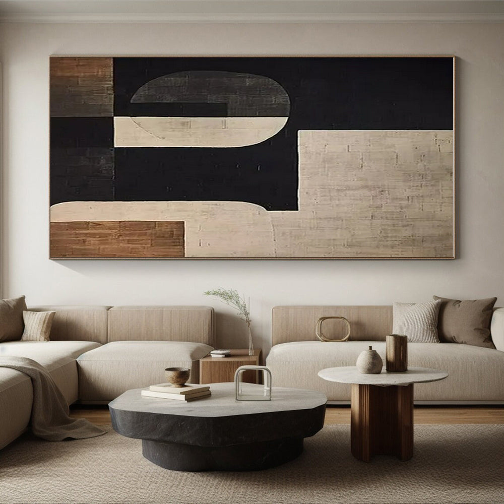 “Black - White - Brown Geometric Abstract” ,Abstract Acrylic Painting CT0862