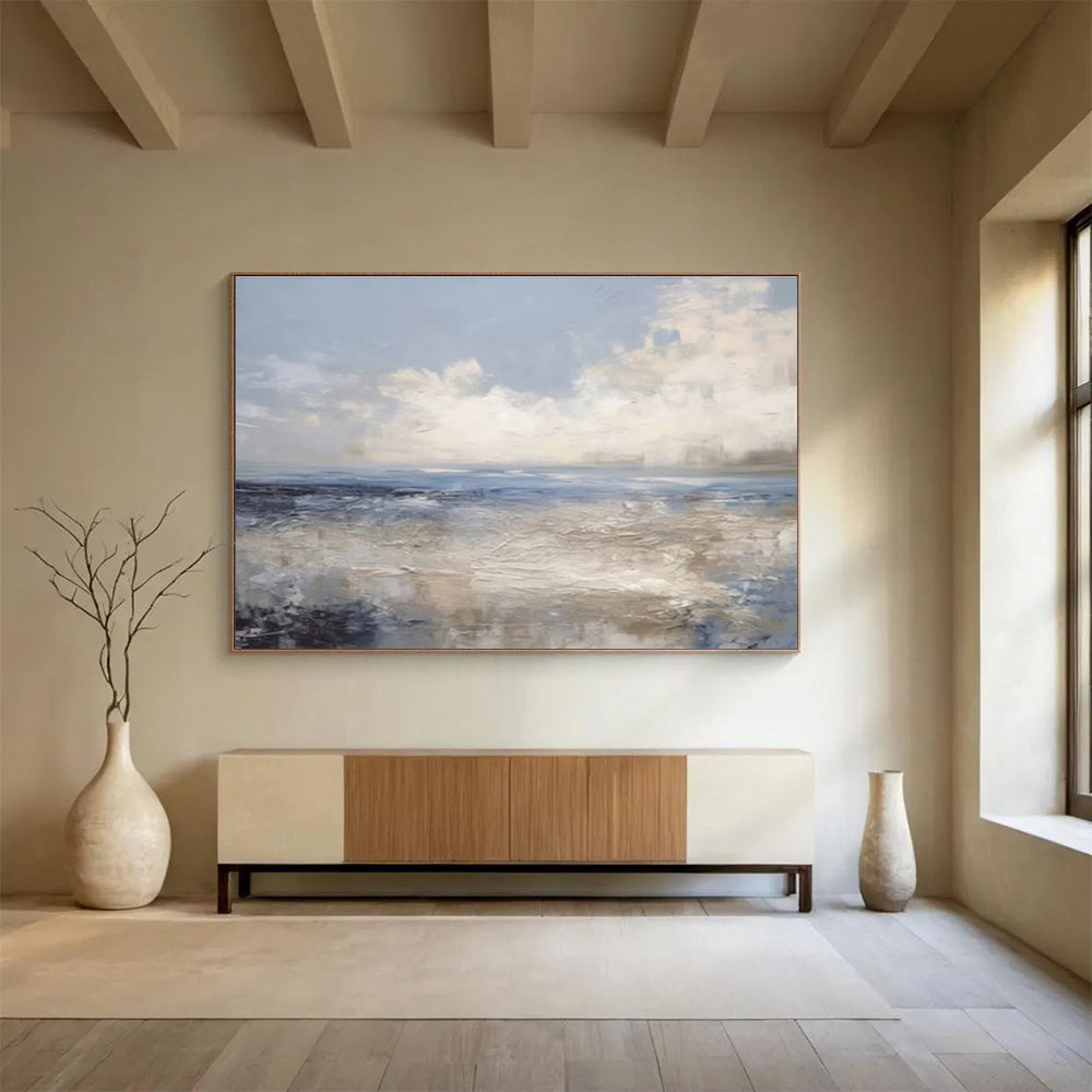 “Blue & Gray Coastal Impression” Impressionist Seascape Painting On Canvas DKH337