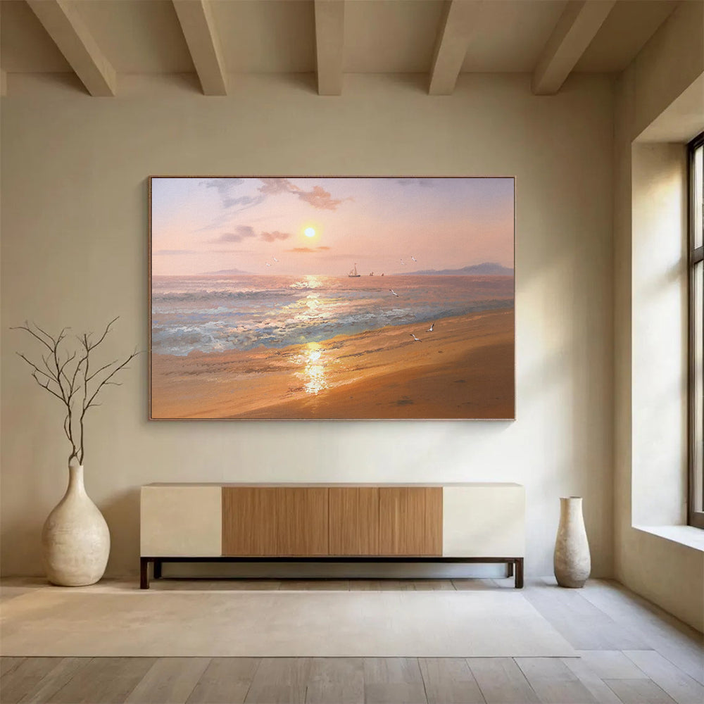 “Sunset Sea Symphony” - Orange, Pink & Purple Realist Seascape Painting On Canvas DLZ269