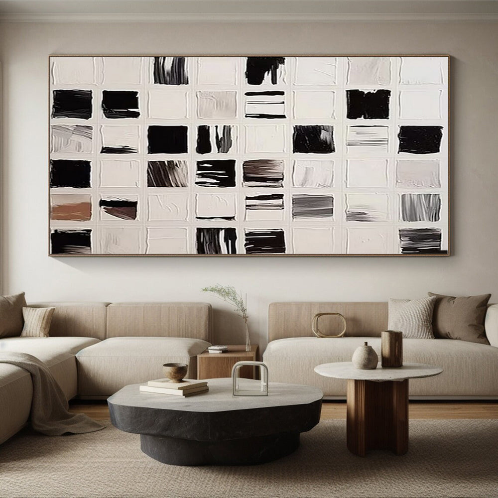 “Black - White Grid Strokes”,Abstract Expressionist Style CT0676