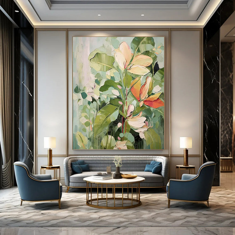 “Soft Green Floral Blooms” - Impressionist Flower Painting On Canvas DTP083