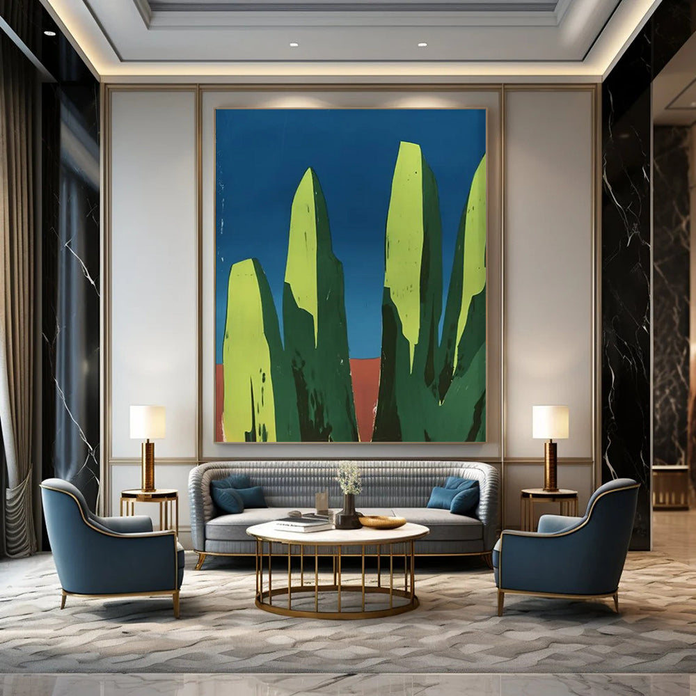 “Geometric Green Peaks” - Minimalist Abstract Painting On Canvas DTP093