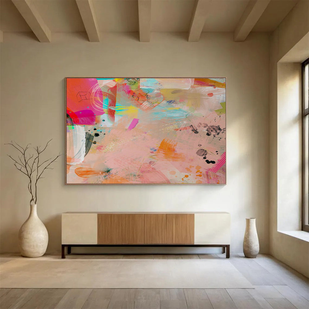 Colorful Collage - Style Abstract “Vibrant Collage Carnival” Painting On Canvas DKH079