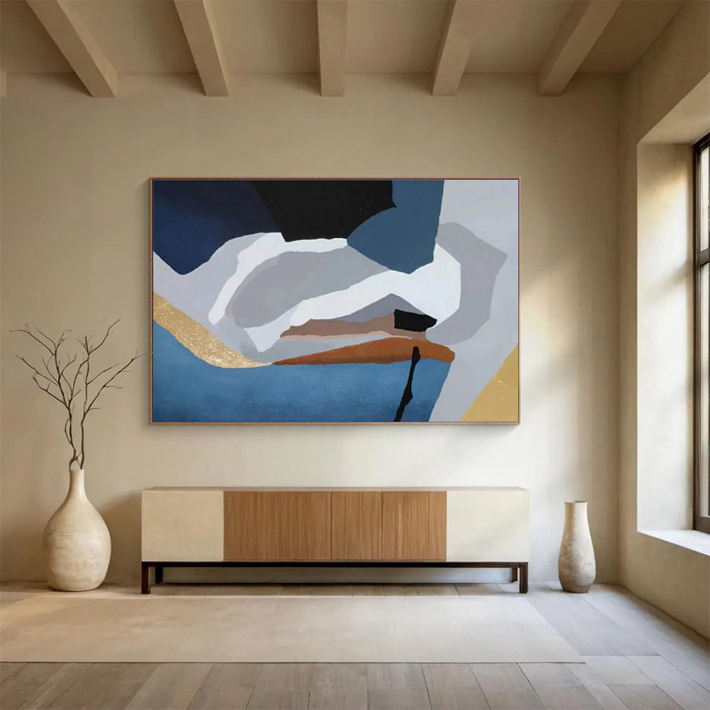 Geometric Harmony Blue - Toned Abstract Shapes Painting On Canvas DKH173