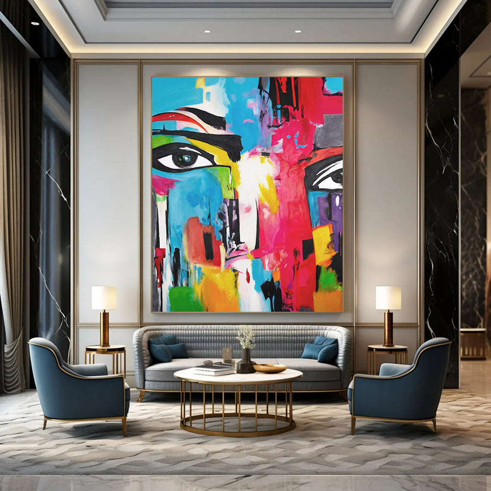 “Color - Blocked Face” - Multicolor Abstract Portrait Painting On Canvas CT2220