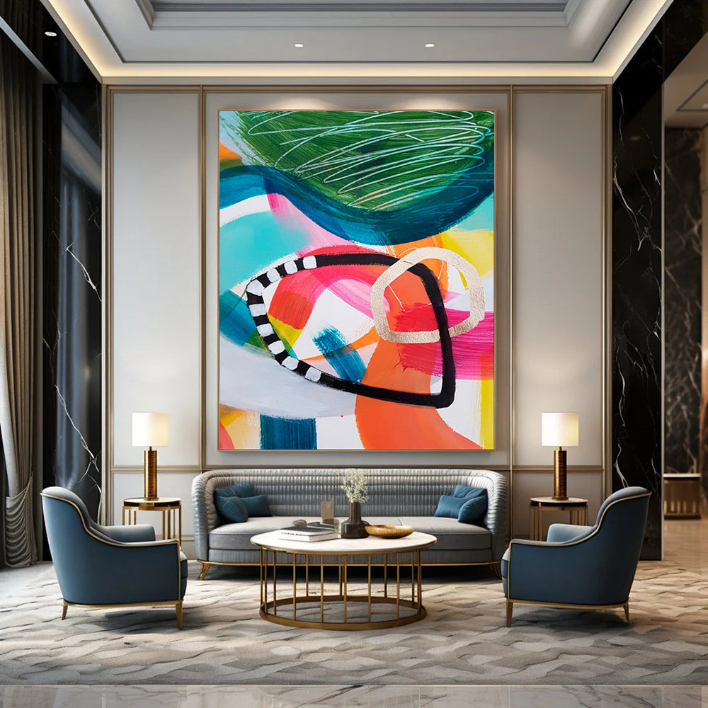 Colorful Swirls, Geometric Accents - "Swirl & Structure" - Abstract Acrylic Art CT1825