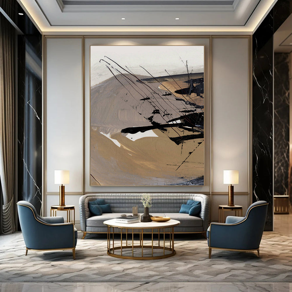 “Earth - Toned Abstract Strokes” - Brown, Black, and White Abstract Painting On Canvas DTP201