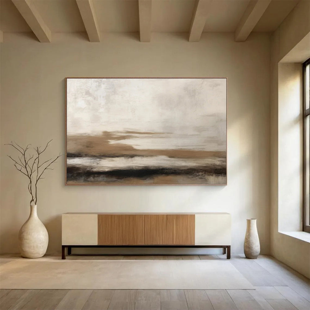 “Brown & White Textured Layers” Abstract Landscape Painting On Canvas DKH332