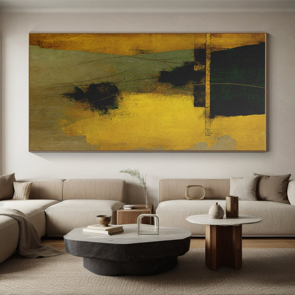 Gold, Green & Brown Abstract Forms, “Earthy Elegance” - Mixed - Media Abstract Painting CT0754