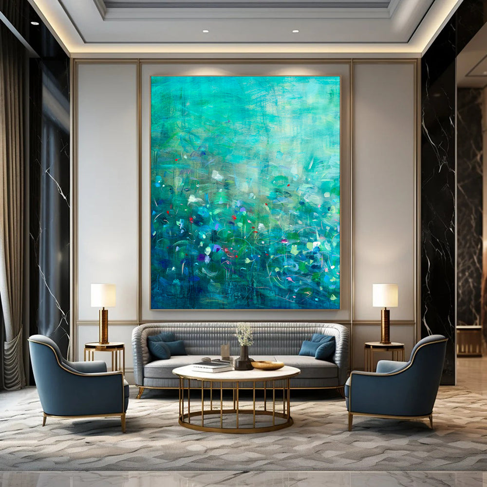 Teal, Colorful Flecks - "Enchanted Forest" - Abstract Landscape Painting CT1859