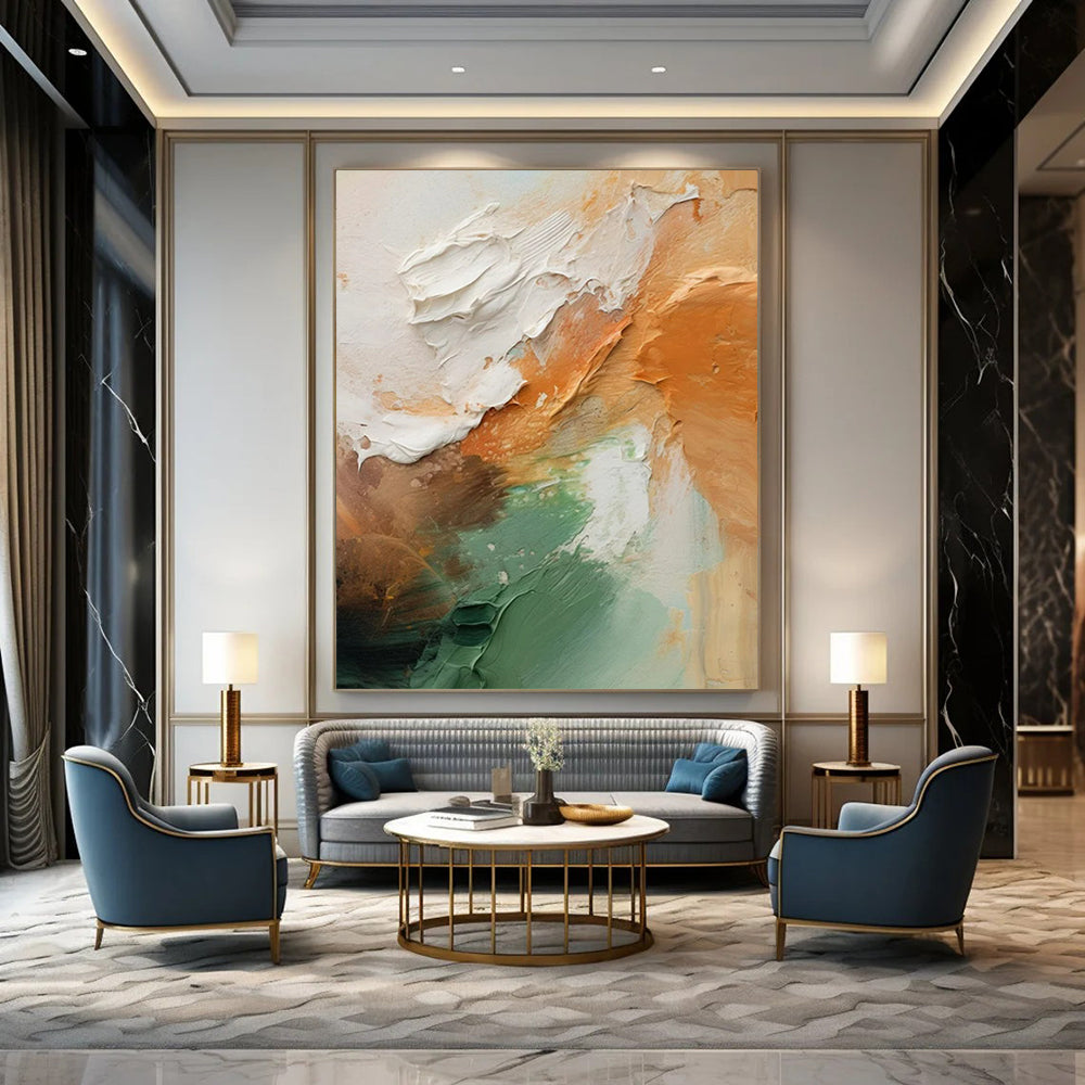 Textured Orange, Green, White & Brown Palette - Abstract Painting On Canvas CT2308
