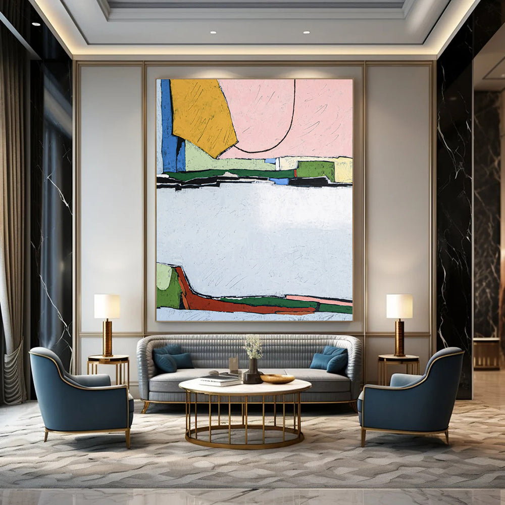 Colorful Geometric Shapes Abstract - A Mix of Pastel and Bold Hues Painting On Canvas CT2373